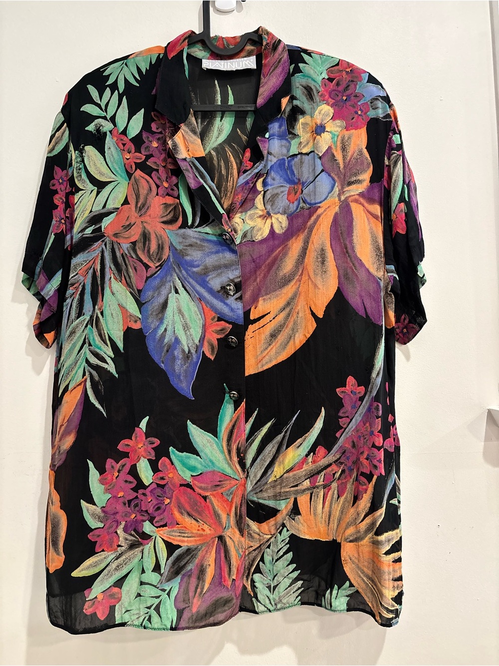 Dorothy Schoelen Platinum Black Multicolor Floral Collared Button Blouse M